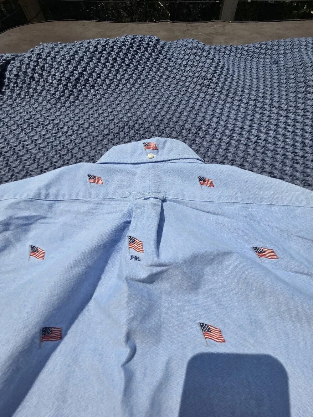 Ralph Lauren Oxford Shirt Men's Large Blue American Flag Embroidered Button Down